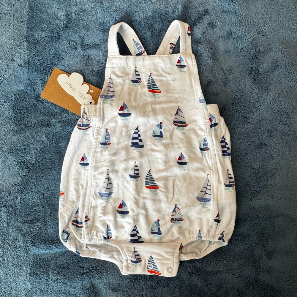 NWT Angel Dear Retro Sunsuit, Nautical Sailboats, 6-12 months